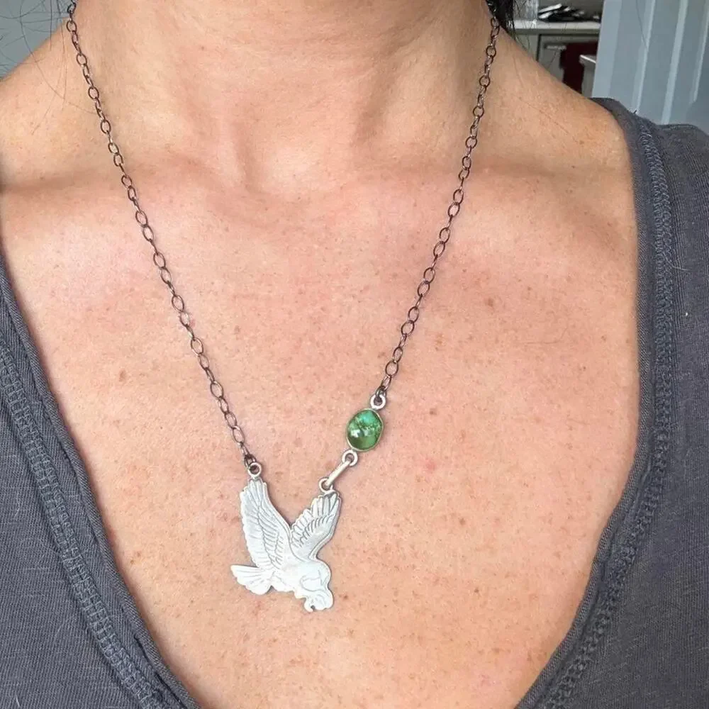 Sterling silver eagle necklace with Sonoran gold